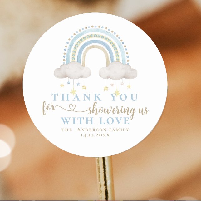 Cute Boho Whimsical Rainbow Baby Shower Classic Round Sticker (boho baby shower stickers)