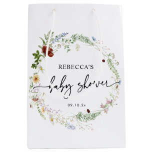 Cute Boho Wildflower Greenery Baby Shower Medium Gift Bag