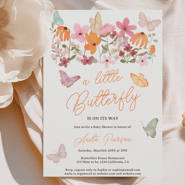 Cute boho wildflowers little butterfly baby shower invitation (Cute boho wildflowers little butterfly baby shower invitation)