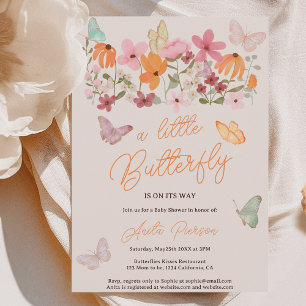 Cute boho wildflowers little butterfly baby shower invitation