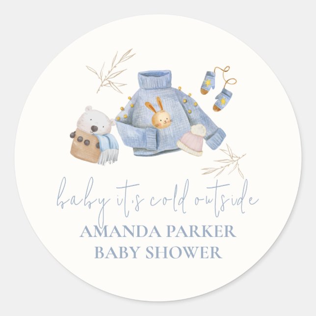 Cute Boho Winter Clothes Toys Girl Baby Shower  Classic Round Sticker (Front)