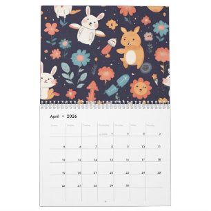 Cute Boho Woodland Animal Teepee Kids  Calendar