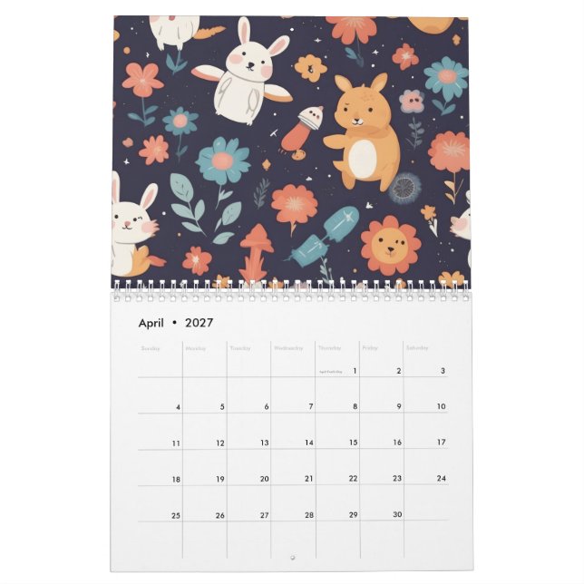 Cute Boho Woodland Animal Teepee Kids  Calendar (Apr 2027)