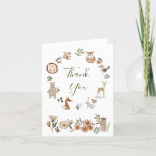 Cute Boho Woodland Animals Watercolor Thank You Card