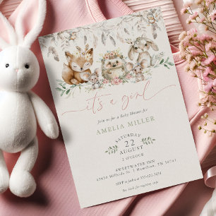 Cute Boho Woodland Forest Animal Girl Baby Shower Invitation