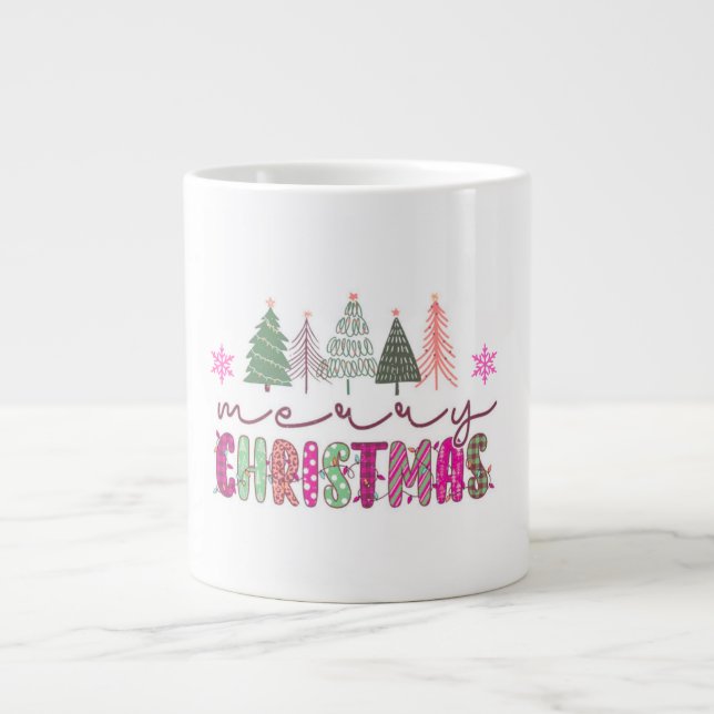Cute Boho Xmas Tree Sublimation Design Large Coffee Mug (Front)