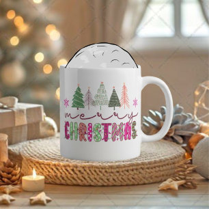 Cute Boho Xmas Tree Sublimation Design Large Coffee Mug