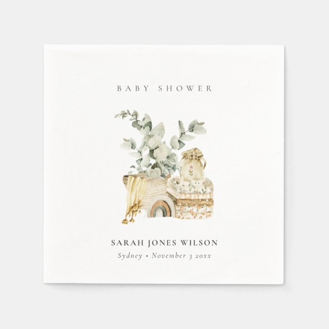 Cute Boho Yellow Nursery Foliage Baby Shower Favou Napkin (Front)