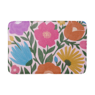 Cute Bold Colorful Flowers Girls  Bath Mat