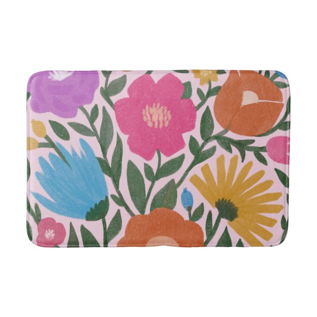 Cute Bold Colourful Flowers Girls  Bath Mat (Front)