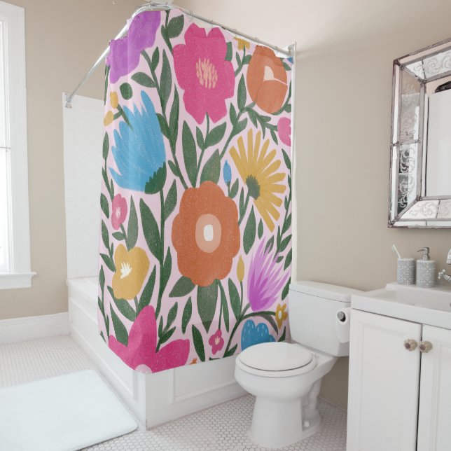 Cute Bold Colourful Flowers Girls  Shower Curtain (In Situ)
