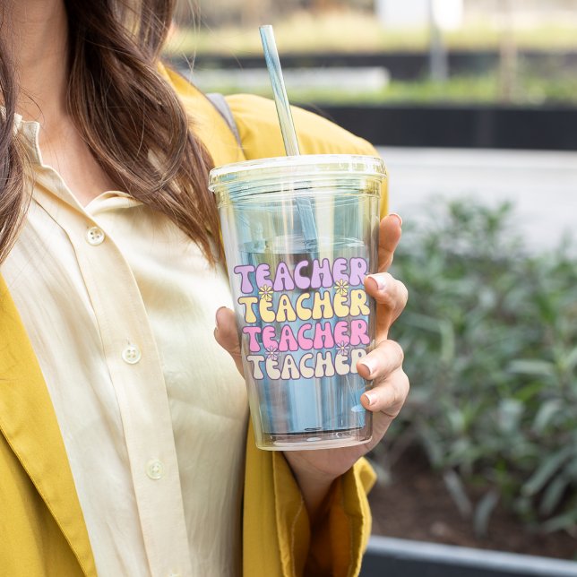 Cute & Bold Groovy Teacher Acrylic Tumbler (Creator Uploaded)