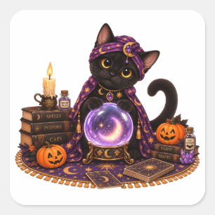 Cute Bombay Cat Fortune Teller Halloween Square Sticker