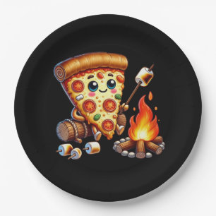 Cute bonfire pizza party paper plate