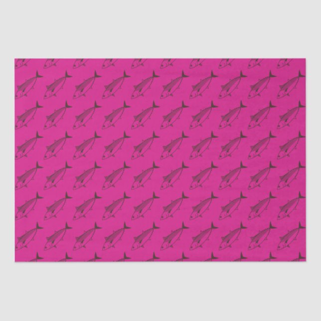 Cute Bonito Fish in Deep Maroon on Hot Pink Tissue Paper (Front)