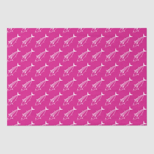 Cute Bonito Fish in White on Hot Pink Tissue Paper (Front)