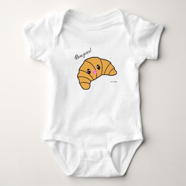 Cute Bonjour! Paris Croissant Bakery Sweet Foodie Baby Bodysuit (Front)