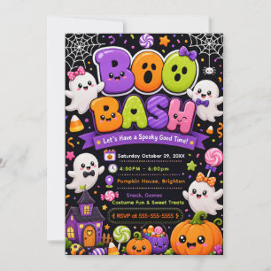 Cute Boo Bash Halloween Party Invitation