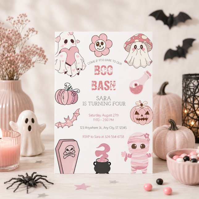 Cute Boo Bash Part Pink Birthday Invitation (Creator Uploaded)