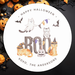 Cute Boo Cats Ghosts Pumpkin Happy Halloween Classic Round Sticker