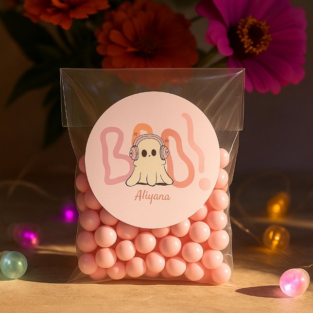 Cute Boo Ghost Colourful Halloween Classic Round Sticker (Creator Uploaded)