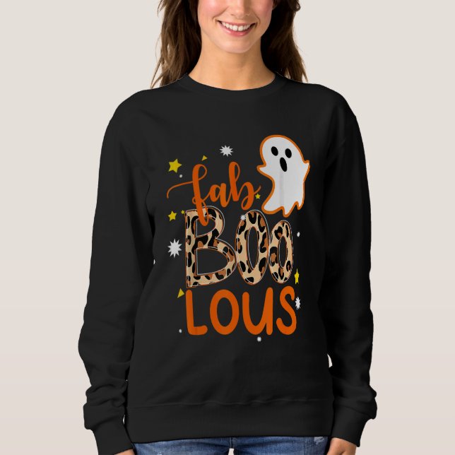 Cute Boo Ghost Halloween Fab-Boo Lous Leopard Sweatshirt (Front)