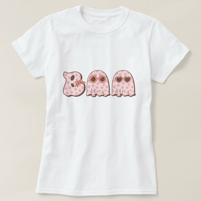 Cute Boo Ghost Halloween Girls T-Shirt (Design Front)
