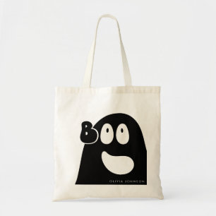 Cute Boo Ghost Halloween Theme Black Tote Bag