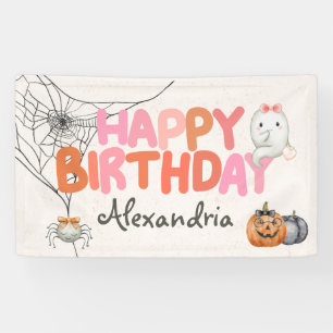 Cute Boo Ghost Pink Birthday Party Girl Banner