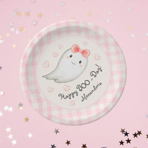 Cute Boo Ghost Pink Birthday Party Girl Paper Plate