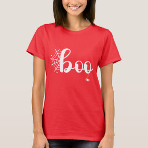 Cute “Boo” Halloween Script with Spider and Web T-Shirt