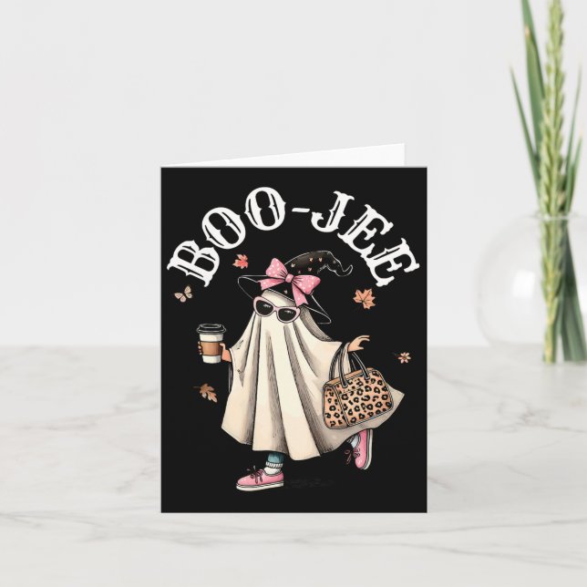 Cute Boo Jee Ghost Halloween Leopard Ghost Coffee  Card (Front)
