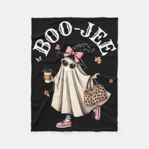 Cute Boo Jee Ghost Halloween Leopard Ghost Coffee  Fleece Blanket