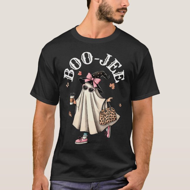 Cute Boo Jee Ghost Halloween Leopard Ghost Coffee  T-Shirt (Front)