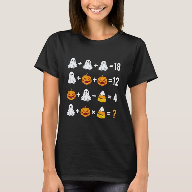 Cute Boo Pumpkin Math Student Funny Halloween Math T-Shirt (Front)