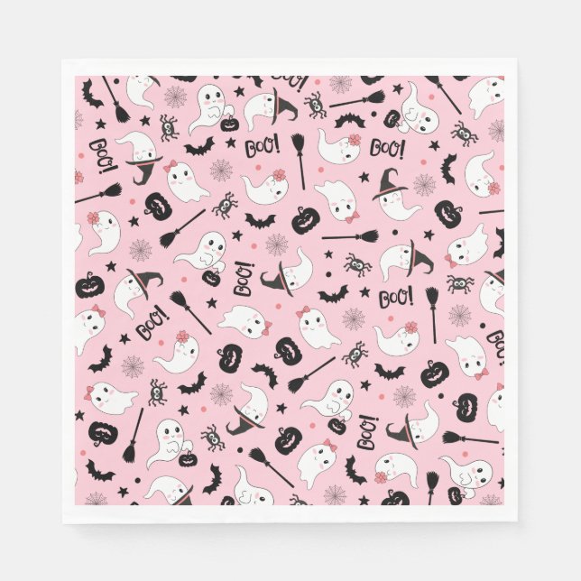 Cute Boo Spooky Ghost Halloween Pink Girl Napkin (Front)