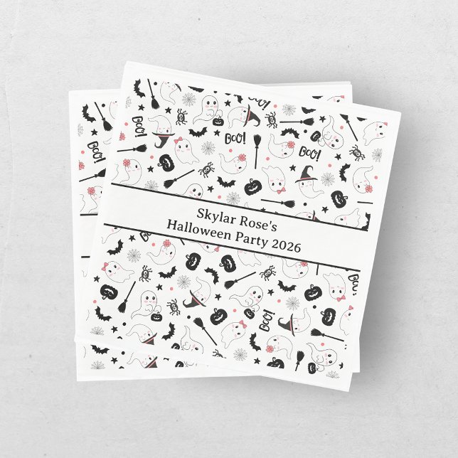 Cute Boo Spooky Ghost Halloween Pink Girl Napkin (Creator Uploaded)