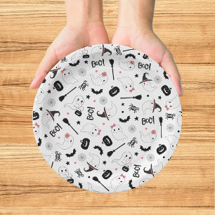 Cute Boo Spooky Ghost Halloween Pink Girl Paper Plate