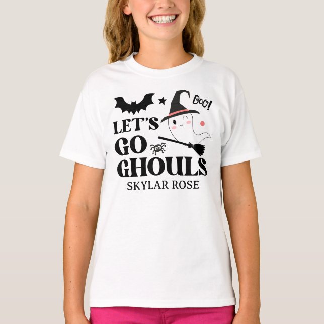 Cute Boo Spooky Ghost Halloween Pink Girl T-Shirt (Front)
