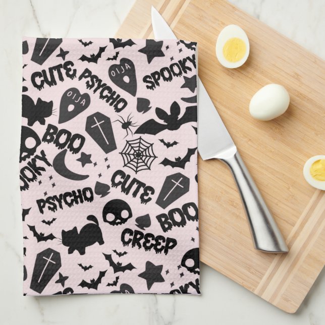 Cute Boo Spooky Psycho Pink Fun Halloween  Tea Towel (Quarter Fold)