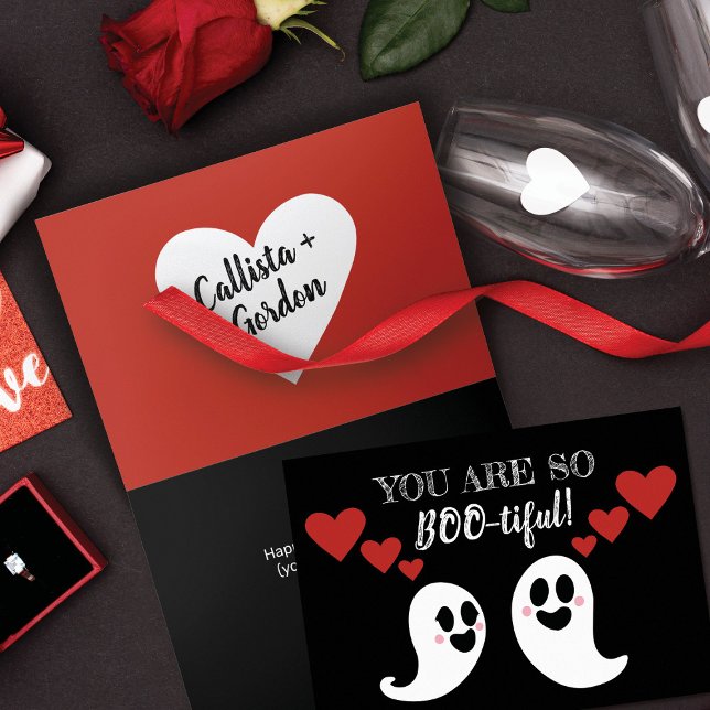 Cute Boo-tiful Ghost Heart Valentine's Day Holiday Card (Creator Uploaded)