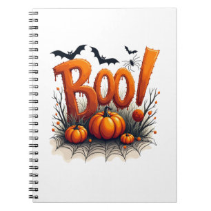 Cute Boo Typography Pumpkin Spooky Halloween Notebook