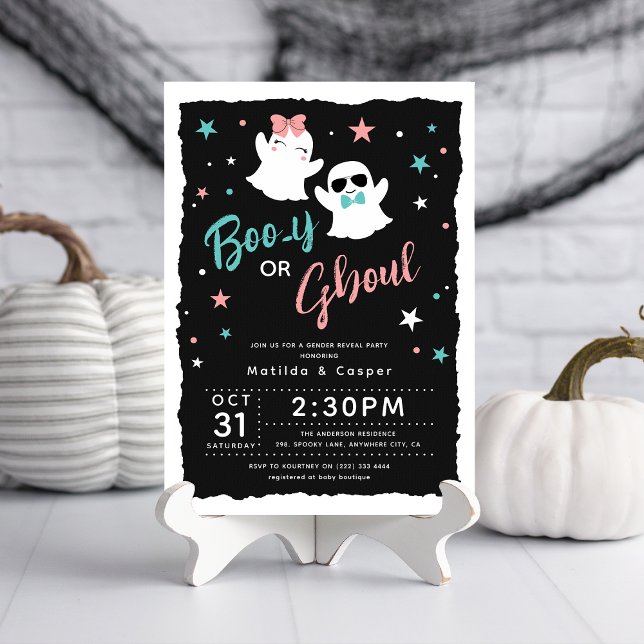 Cute Boo-y or Ghoul Gender Reveal Halloween Baby Invitation (Cute Halloween Gender Reveal Invitation)