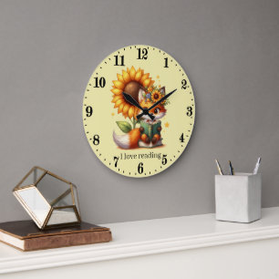 Cute book fox add text reading Clock