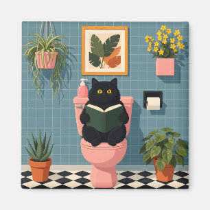 Cute Book Lover Cat Bathroom Art Magnet