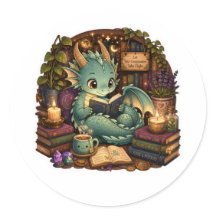 Cute Book Lover Dragon Sticker