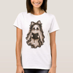 Cute Book Lover Ghost Halloween T-Shirt Gothic