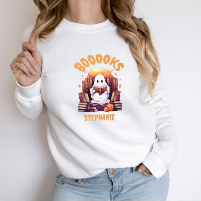 Cute Book Lover Halloween Ghost Teacher Librarian Sweatshirt (Creator Uploaded)