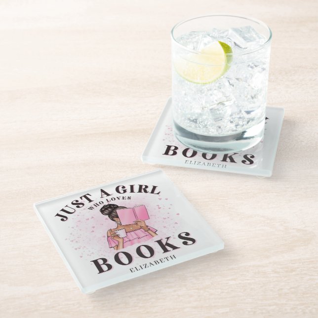 Cute Book Lover Just A Girl Who Loves Books Custom Glass Coaster (Angled)