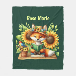 Cute book lovers add name fox  fleece blanket
